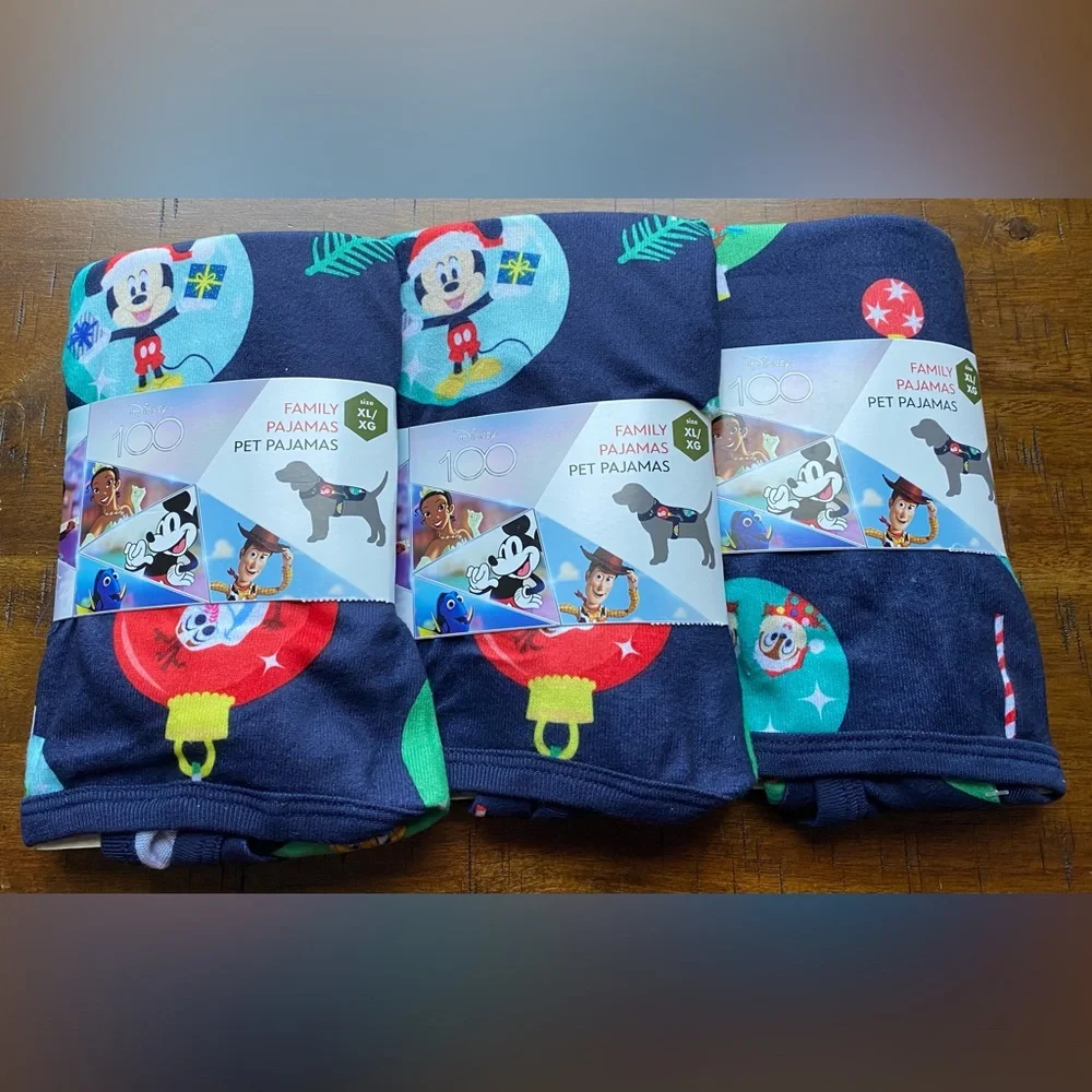 •NEW•{3} Disney’s 100th Anniversary Pet One Piece Holiday Pajamas- XLARGE